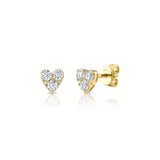 Shy Creation Diamond Heart Stud Earrings-yellow gold heart-shaped diamond earring studs