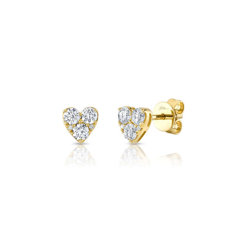 Shy Creation Diamond Heart Stud Earrings-yellow gold heart-shaped diamond earring studs