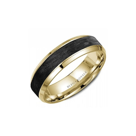 Crown Ring Bleu Royale Gold and Carbon Fiber Wedding Band-Crown Ring Bleu Royale Gold and Carbon Fiber Wedding Band - RYL-064Y6-S10