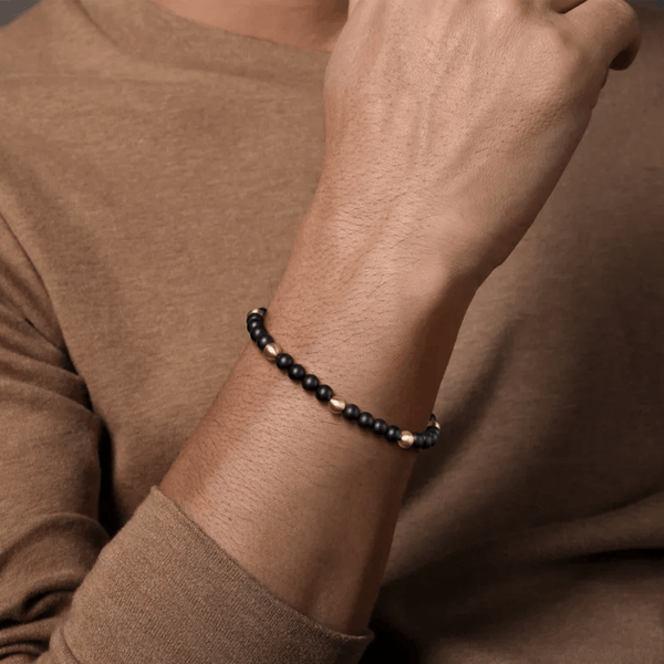 Gabriel & Co. Gold 6mm Black Titanium Sandblast Men's Beaded Gabriel & Co. Gold 6mm Black Titanium Sandblast Men's Beaded