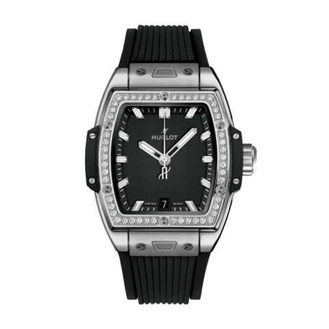 Hublot Spirit of Big Bang Titanium Diamonds - 662.NX.1170.RX.1204 - Hublot Spirit of Big Bang Titanium Diamonds in a 39mm titanium case with black dial on rubber strap, featuring a date display and automatic movement with up to 50 hours power reserve.