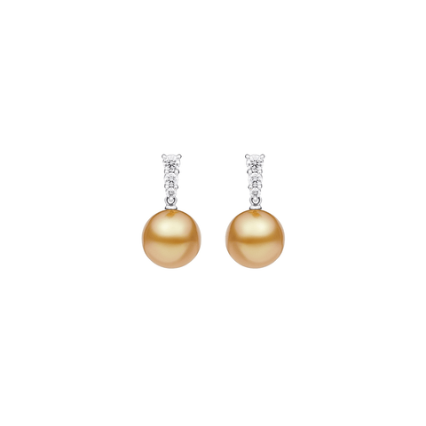 Mikimoto Golden South Sea Pearl Diamond Earrings-Mikimoto Golden South Sea Pearl Diamond Earrings - PEA643GDK10