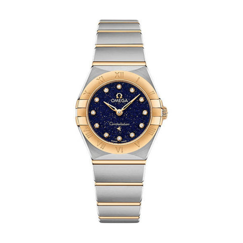 Omega Constellation 25mm-Omega Constellation 25mm - 131.20.25.60.53.001 - Omega Constellation in a 25mm stainless steel/yellow gold case with blue aventurine glass dial on stainless steel/yellow gold bracelet, featuring diamond markers and quartz movement.
