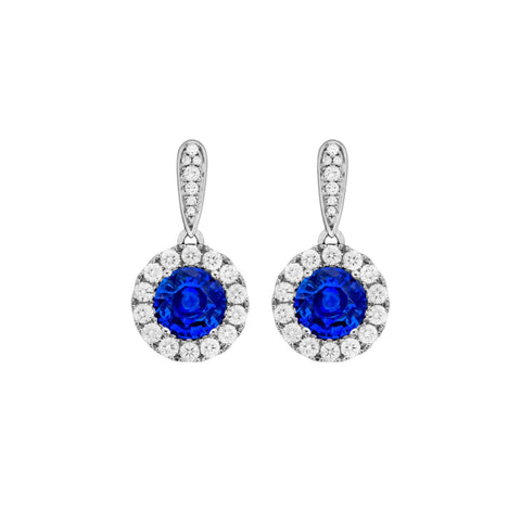 Sapphire Diamond Earrings-Sapphire Diamond Earrings - E28590-S