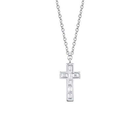 Shy Creation Diamond Baguette Cross Necklace-Shy Creation Diamond Baguette Cross Necklace - SC55007314