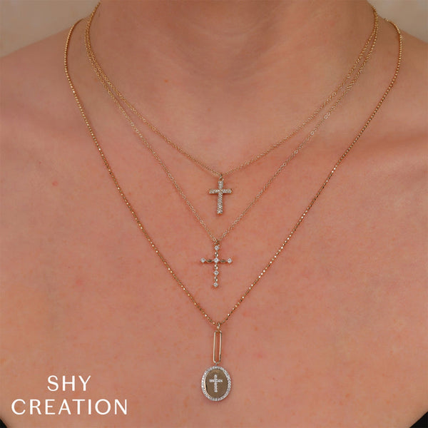 Shy Creation Diamond Pave Cross Necklace 0.14 CT - SC55027931