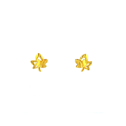 24K Gold Maple Leave Stud Earrings-24K Gold Maple Leave Stud Earrings - CM205141-F