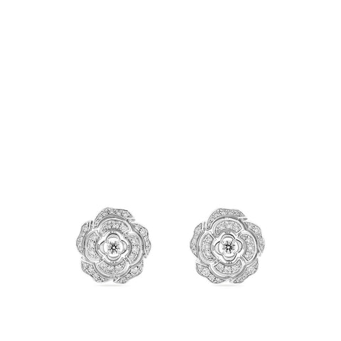 CHANEL Bouton de Camélia Earrings-CHANEL Bouton de Camélia Earrings in 18 karat white gold with diamonds totaling 0.65 carats.