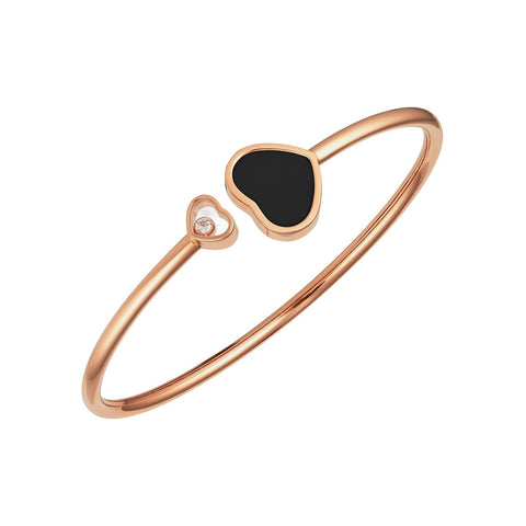 Chopard Happy Hearts Onyx Bangle-Chopard Happy Hearts Bracelet in 18 karat rose gold with onyx and one moving diamond.