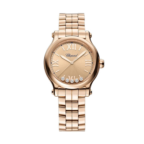 Chopard Happy Sport-Chopard Happy Sport - 275378-5008 - Chopard Happy Sport in 33mm rose gold case with champagne dial with five floating diamonds on rose gold bracelet, featuring an automatic movement with approximately 42 hours power reserve.