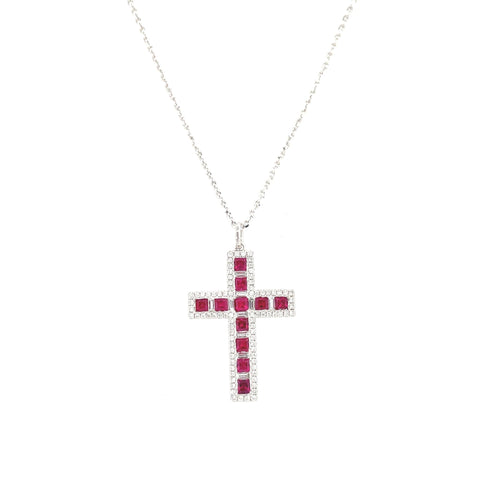 Ruby and Diamond Cross Pendant and Chain-Diamond Cross Pendant with Rubies - RNTIJ00125