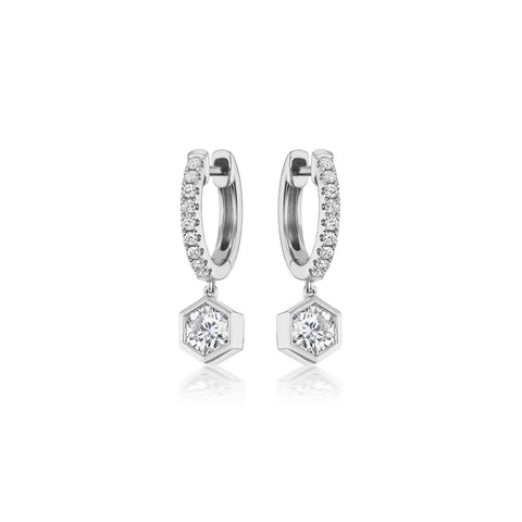 Diamond Dangle Huggie Earrings-Diamond Dangle Huggie Earrings - 43562