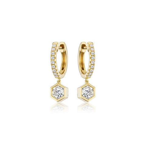 Diamond Dangle Huggie Earrings-Diamond Dangle Huggie Earrings - 43563