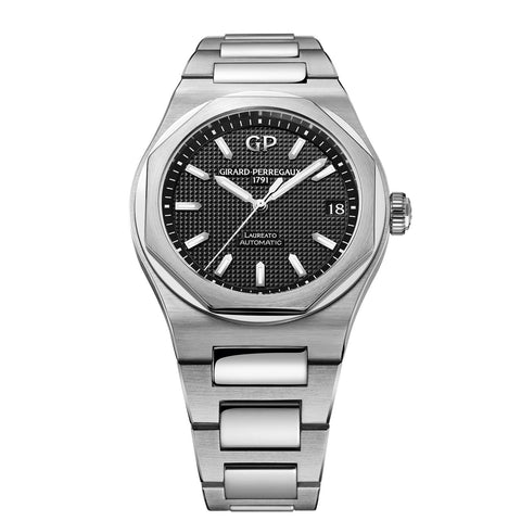 Girard-Perregaux Laureato 42mm-Girard-Perregaux Laureato 42mm - Girard-Perregaux Laureato in a 42mm stainless steel case with black dial on stainless steel bracelet, featuring a date display and automatic movement with 54 hours power reserve.