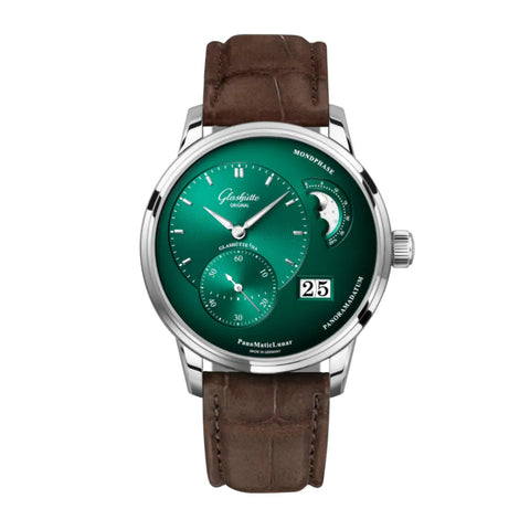 Glashütte Original PanoMaticLunar-Glashütte Original PanoMaticLunar - 1-90-02-13-32-62 - Glashütte Original PanoMaticLunar in a 40mm stainless steel case with green dial on leather strap, featuring date display, small seconds display, moon phase, and automatic movement with up to 42 hours of power reserve.