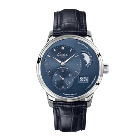 Glashütte Original PanoMaticLunar-Glashütte Original PanoMaticLunar - 1-90-02-46-32-61 - Glashütte Original PanoMaticLunar in a 40mm stainless steel case with blue dial on black leather strap, featuring a date display, moon phase, small seconds, and automatic movement with 42 hours power reserve.