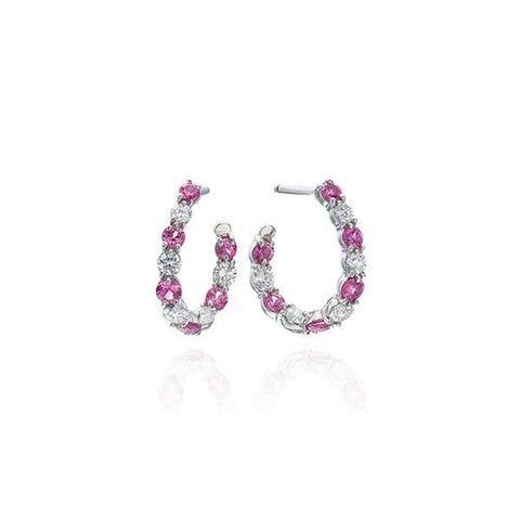 Gumuchian Pink Sapphire Diamond Hoop Earrings-Gumuchian Pink Sapphire Diamond Hoop Earrings -