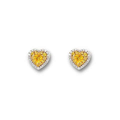 Heart-shaped Yellow Sapphire Diamond Stud Earrings-Heart-shaped Yellow Sapphire Diamond Stud Earrings - SETIJ00828