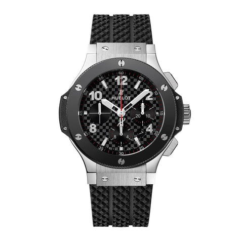 Hublot Big Bang Original Steel Ceramic 44mm-Hublot Big Bang Original Steel Ceramic in a 44mm stainless steel case with stamped carbon effect dial on rubber strap, featuring a  chronograph function, small seconds display and automatic movement with up to 42 hours power reserve.