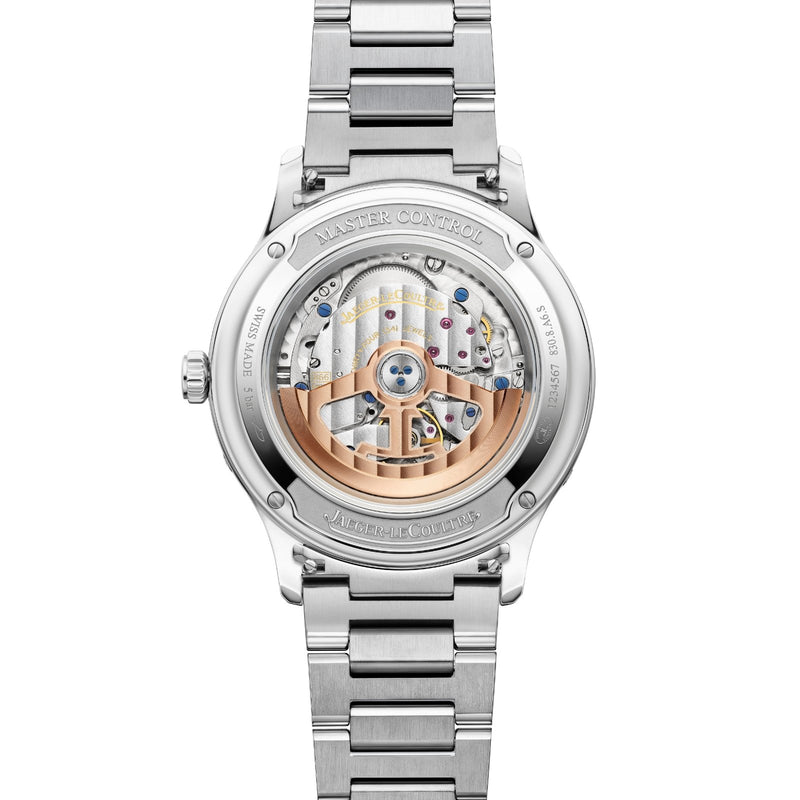 Jaeger-LeCoultre Master Control Calendar-Jaeger-LeCoultre Master Control Calendar in a 40mm stainless steel case with silver dial on stainless steel bracelet, featuring a complete calendar, moon phase, and automatic movement.