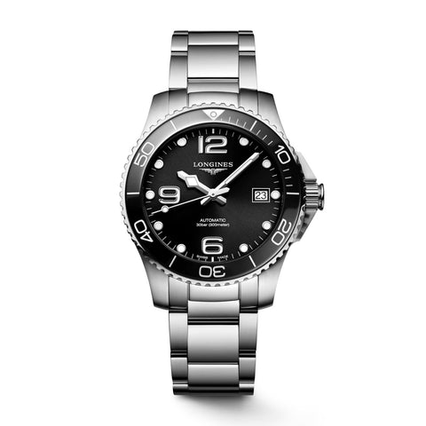 Longines HydroConquest 39mm-Longines HydroConquest - L3.780.4.56.6 - Longines HydroConquest in a 39mm stainless steel case with black dial on stainless steel bracelet, featuring a date display and automatic movement with up to 72 hours of power reserve.