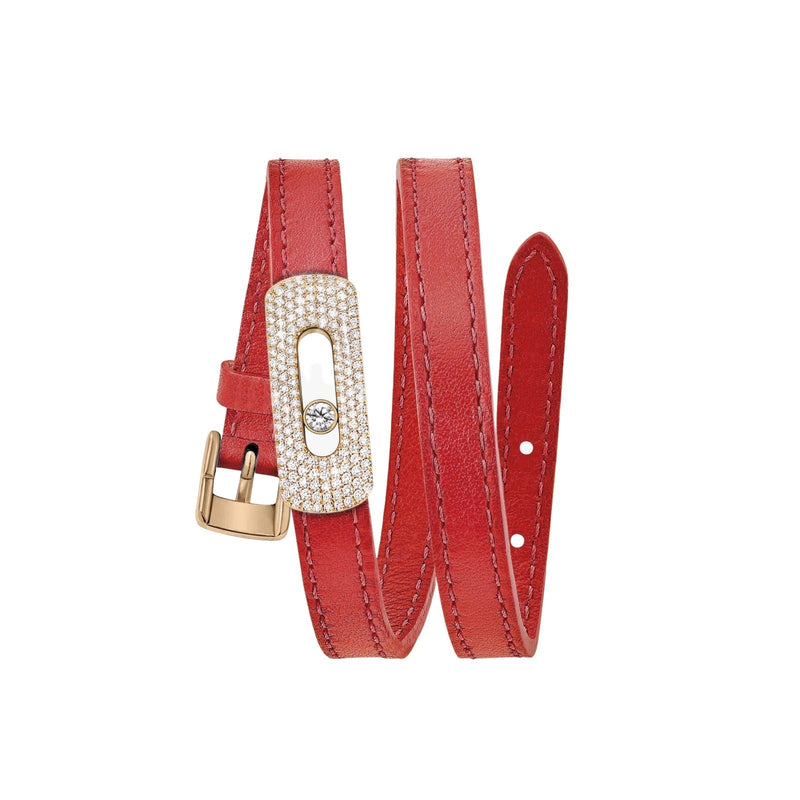 Messika My Move Pavé Diamonds Red Cherry Leather Bracelet-Messika My Move Pavé Diamonds Red Cherry Leather Bracelet - 30004-PG