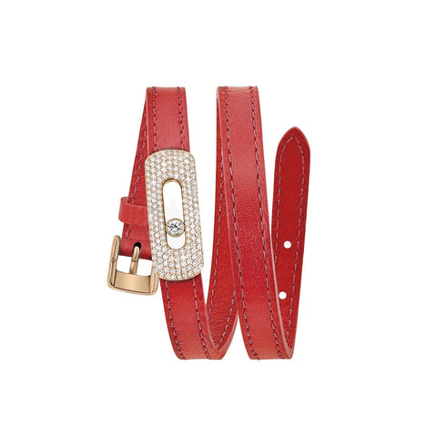 Messika My Move Pavé Diamonds Red Cherry Leather Bracelet-Messika My Move Pavé Diamonds Red Cherry Leather Bracelet - 30004-PG