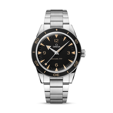 Omega Seamaster 300 Co-axial Master Chronometer 41mm-Omega Seamaster 300 Co-axial Master Chronometer in a 41mm stainless steel case with black dial on stainless steel bracelet, featuring an automatic movement.