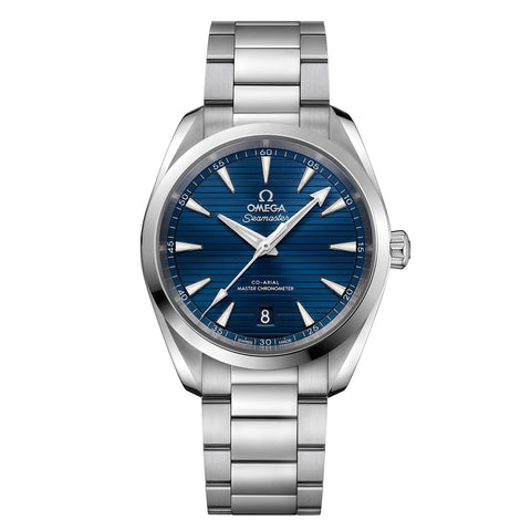 Omega Seamaster Aqua Terra 150m Omega Co-Axial Master Chronometer 38mm-Omega Seamaster Aqua Terra 150m Omega Co-Axial Master Chronometer in a 38mm stainless steel case with blue dial on stainless steel bracelet, featuring a date display and automatic movement.