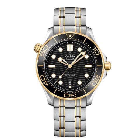 Omega Seamaster Diver 300M Co-Axial Master Chronometer 42mm-Omega Seamaster Diver 300M Co-Axial Master Chronometer in a 42mm stainless steel/yellow gold case with black dial on stainless steel/yellow gold bracelet, featuring a date display and automatic movement.