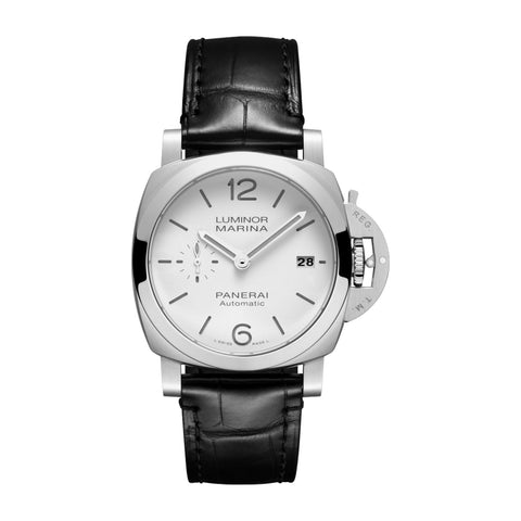 Panerai Luminor Quaranta - 40mm-Panerai Luminor Quaranta - 40mm - PAM01271 -Panerai Luminor Quaranta in 40mm stainless steel case with white dial on leather strap, featuring small seconds, date display and automatic movement with up to 3 days power reserve.