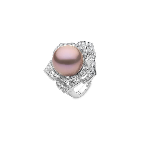 Pink Freshwater Pearl Diamond Ring-Pink Freshwater Pearl Diamond Ring -