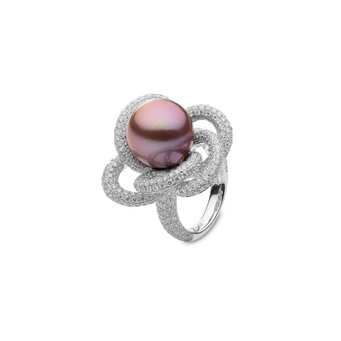 Pink Freshwater Pearl Diamond Ring-Pink Freshwater Pearl Diamond Ring - FREUR00073