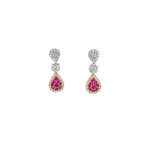 Pink Sapphire and Diamond Drop Earrings-Pink Sapphire and Diamond Drop Earrings -