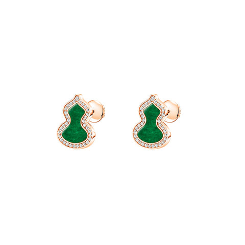 Qeelin Small Wulu Stud Earrings-Qeelin Small Wulu Stud Earrings - WU-030-SERSD-RGDGJE - 18 karat rose gold small wulu earrings with diamonds and jade