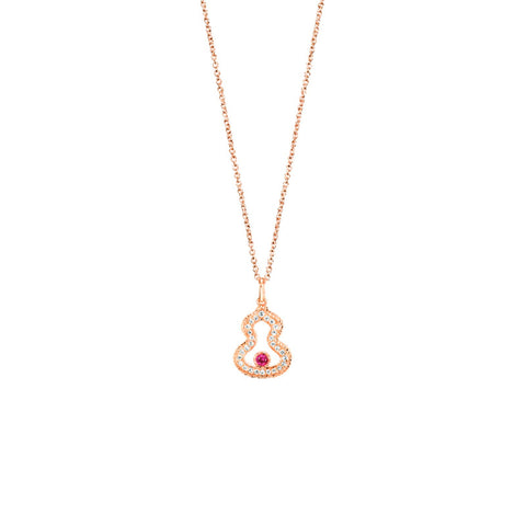 Qeelin Wulu Necklace-Qeelin Wulu Necklace - WU-040-LGNL-RGDRU - Wulu necklace in 18K rose gold with diamonds and ruby