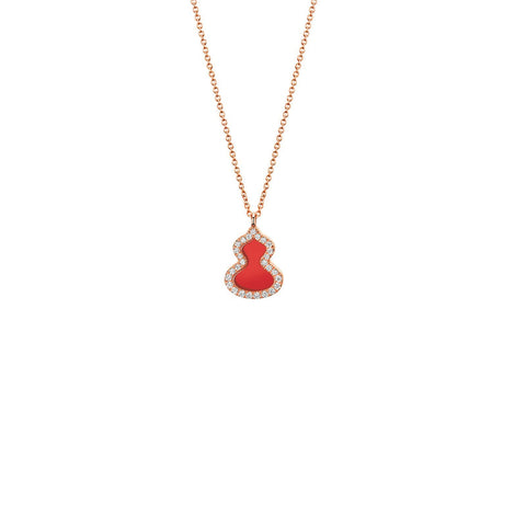 Qeelin Wulu Petite Necklace-Qeelin Wulu Petite Necklace - 18 karat rose gold with red agate and diamonds wulu pendant on chain.
