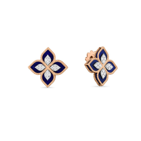 Roberto Coin Princess Flower Lapis and Diamond Earrings-Roberto Coin Princess Flower Lapis and Diamond Earrings - 888784AHERXL