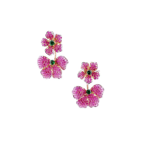 Ruby and Pink Sapphire Flower Earrings-Ruby and Pink Sapphire Flower Earrings - REPEJ00028