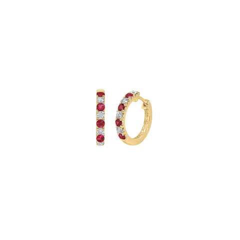 Ruby Diamond Hoop Earrings-Ruby Diamond Hoop Earrings - E6103-R