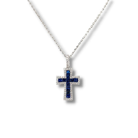 Sapphire and Diamond Cross Pendant and Chain-Sapphire and Diamond Cross Pendant and Chain - SNTIJ00570