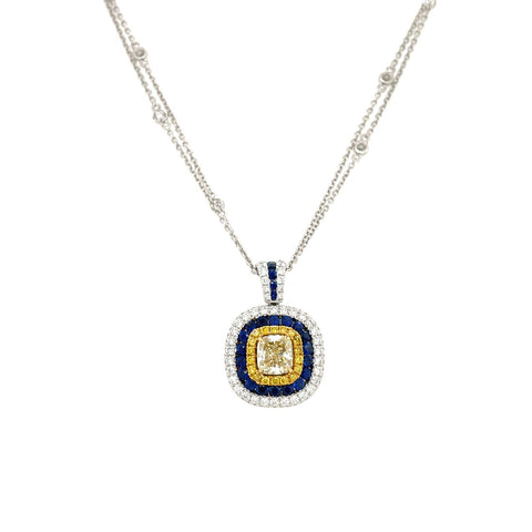 Sapphire and Yellow Diamond Necklace-Sapphire and Yellow Diamond Necklace - DNUJD00455