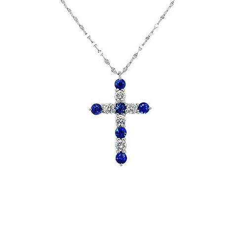 Sapphire Diamond Cross Pendant and Chain-Sapphire Diamond Cross Pendant and Chain - SNNYG00073
