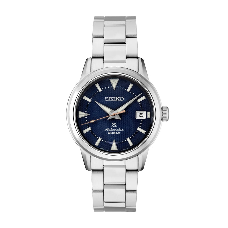 Seiko Prospex Alpinist SPB249-Seiko Prospex Alpinist SPB249 in a 38mm stainless steel case with blue dial on stainless steel bracelet, featuring a date display and automatic movement with up to 70 hours of power reserve.