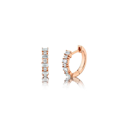 Shy Creation Diamond Baguette Huggie Earrings-Shy Creation Baguette Huggie Earrings - SC55009032 - Shy Creation Diamond Baguette Huggie Earrings in 14 karat rose gold with diamonds totaling 0.42 carats.