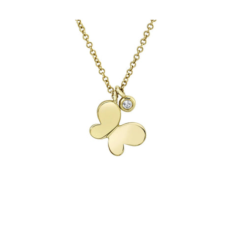 Shy Creation Butterfly Necklace-Shy Creation Butterfly Necklace - SC55009037 - Shy Creation Butterfly Necklace in 14 karat yellow gold with one diamond weighing 0.02 carats.
