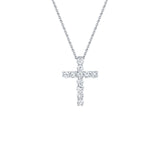 Shy Creation Diamond Cross Necklace-Shy Creation Diamond Cross Necklace in 14 karat white gold with diamonds totaling 0.32 carats.