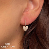 Shy Creation Diamond Heart Dangle Huggie Earrings-Shy Creation Diamond Heart Dangle Huggie Earrings - SC55026128