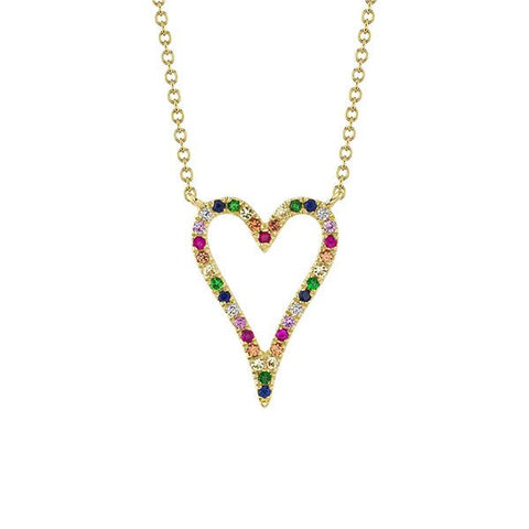 Shy Creation Multi-Color Stone Open Heart Necklace - SC55012353