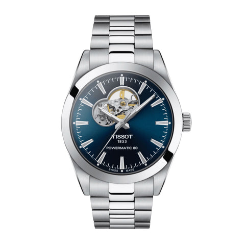 Tissot Gentleman Powermatic 80 Open Heart-Tissot Gentleman Powermatic 80 Open Heart - T127.407.11.041.01 - Tissot Gentleman Powermatic 80 Open Heart in a 40mm stainless steel case with blue dial on stainless steel bracelet, featuring an automatic movement.
